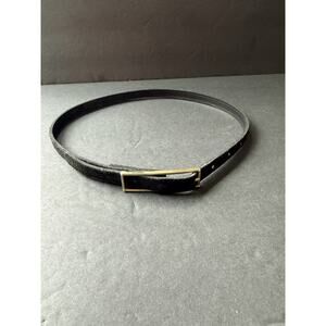 VTG 80s 90s The Leather Shop Black Suede Gold Buckle Belt Size S Career Casual